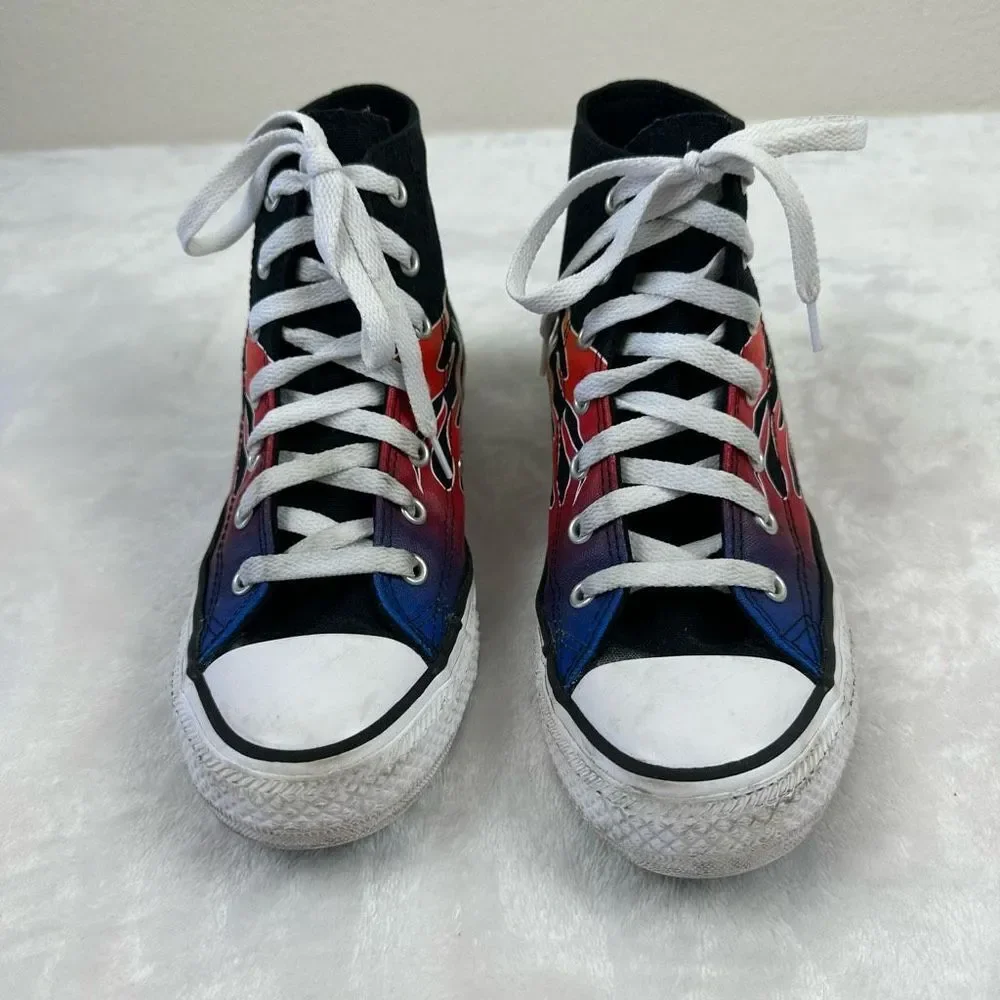 Converse Kids 4.5 Flame Print Chuck Taylor All Star High‎ Tops Black Multicolor